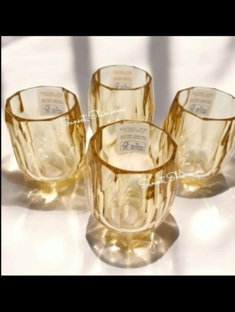 Rachel Zoe 4 piece Amber Acrylic Crystal Tumbler Cup Drink Glass Set  NEW